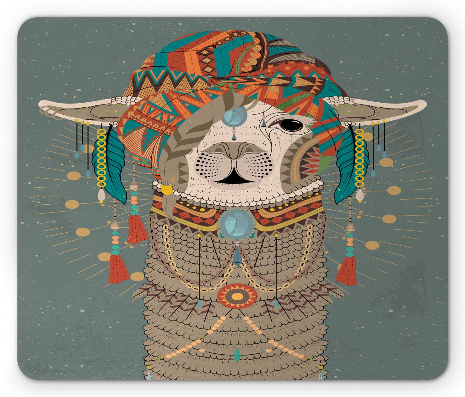 Ambesonne Llama Mouse Pad, Oriental Vibe Colorful Illustration of Alcapa Animal with Eastern
