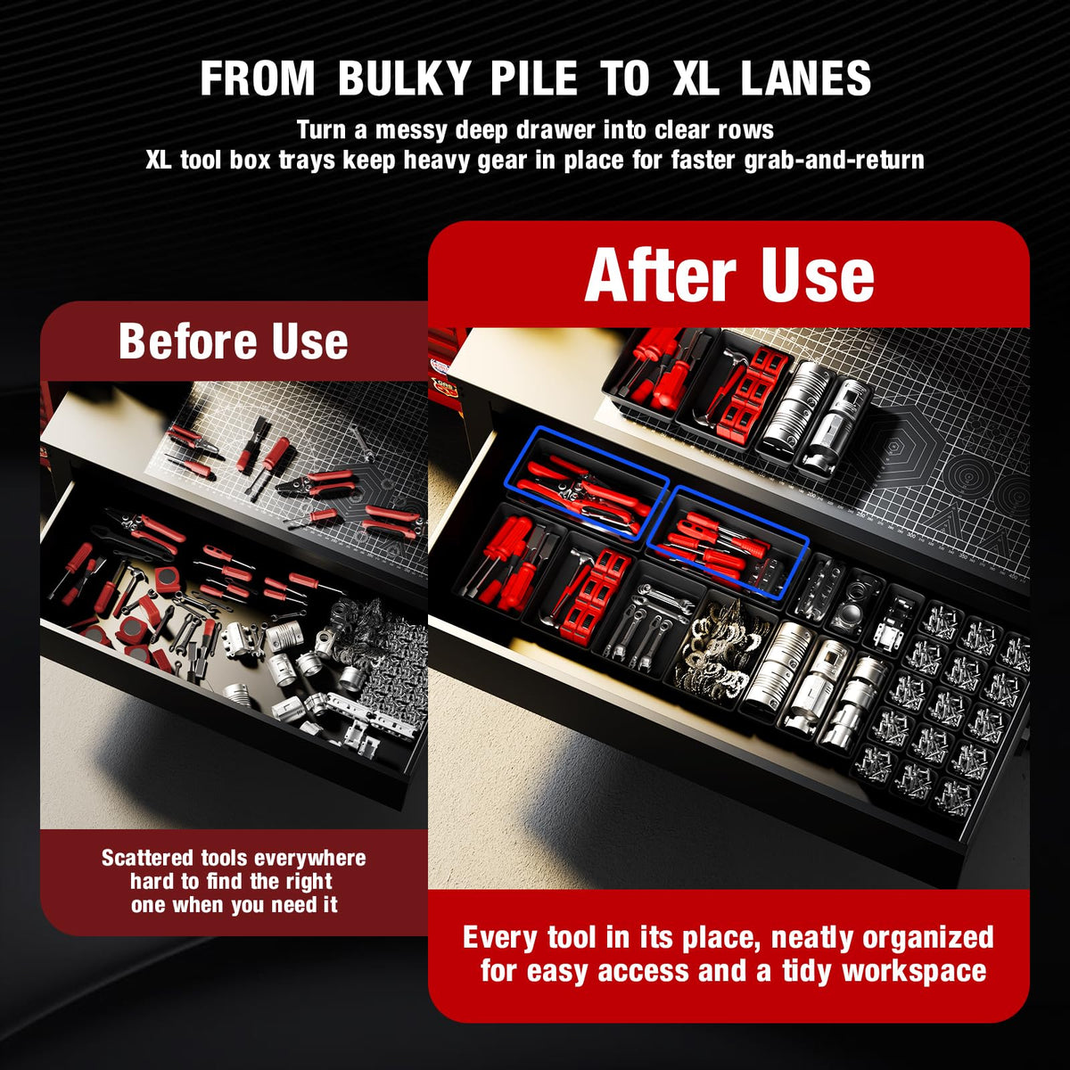 【6 PCS Extra-Large】 Tool Box Drawer Organizer Trays with Non-slip Pads, Heavy-Duty Tool Chest