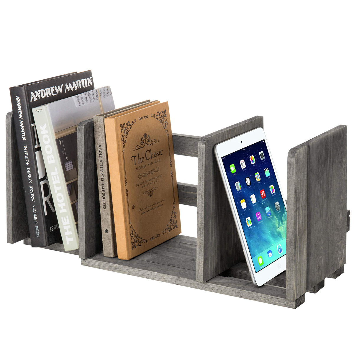 MyGift Gray Barnwood Desktop Bookshelf, Adjustable Expandable Book Rack