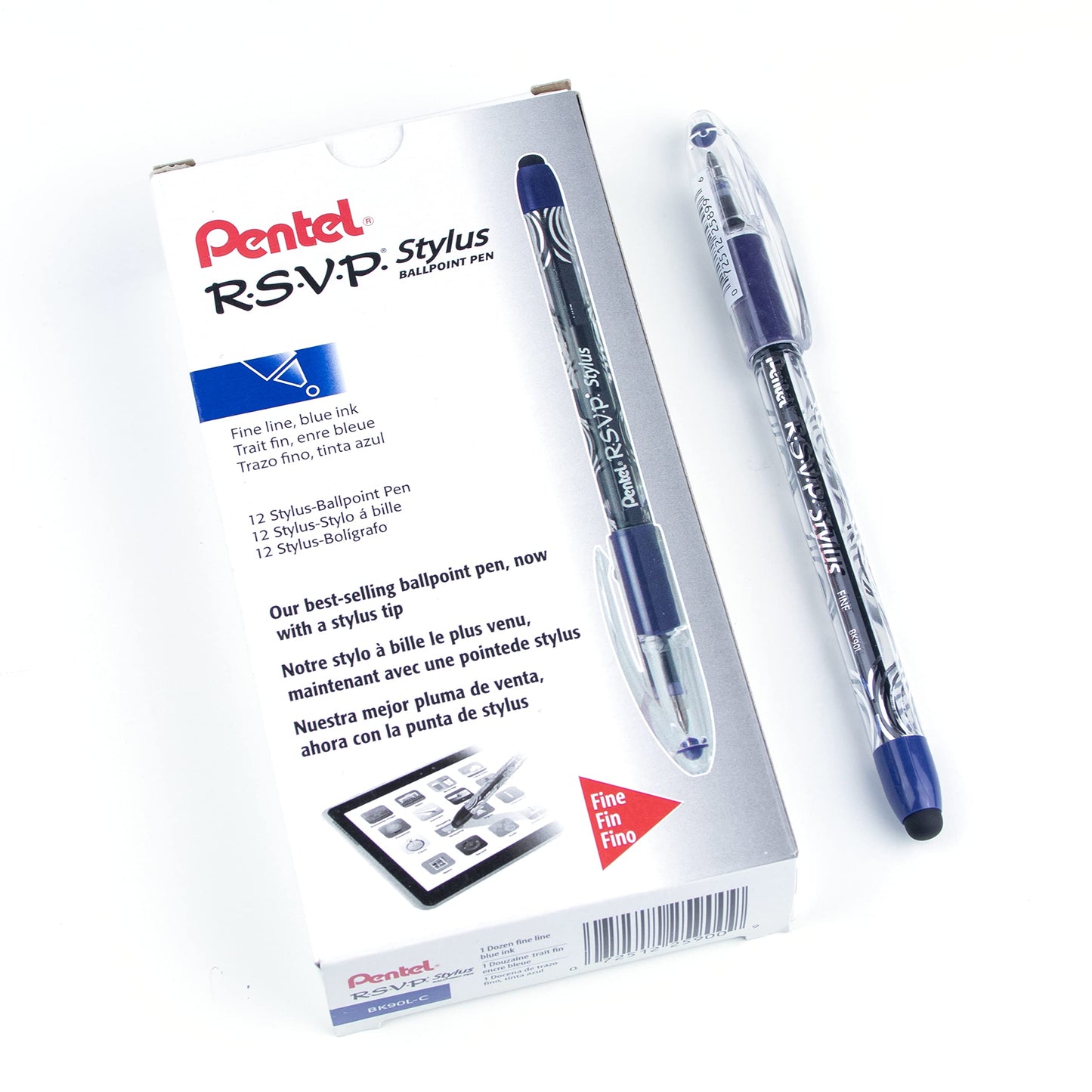 Pentel RSVP STYLUS Ballpoint Pen, Fine Line, Blue Ink (BK90L-C)