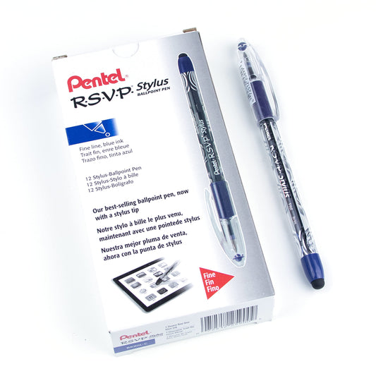 Pentel RSVP STYLUS Ballpoint Pen, Fine Line, Blue Ink (BK90L-C)