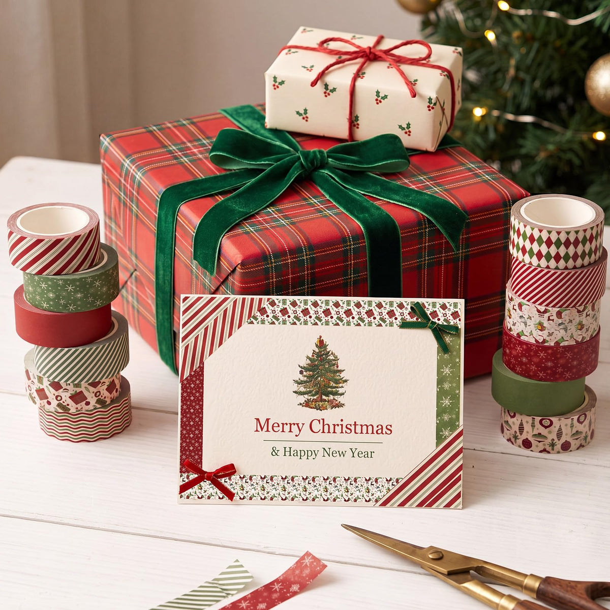 YooNotee 12 Rolls Vintage Washi Tape Set,Red and Green,Christmas