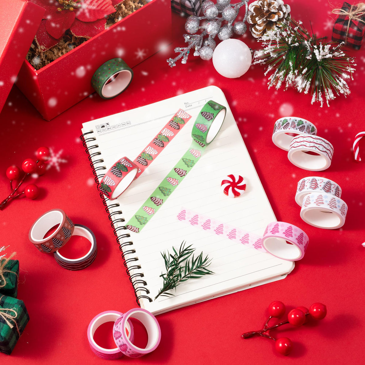 BkeeCten Christmas Tree Washi Tape - 12Pcs Sweet Dessert Gingerbread Scrapbook Washi Colored