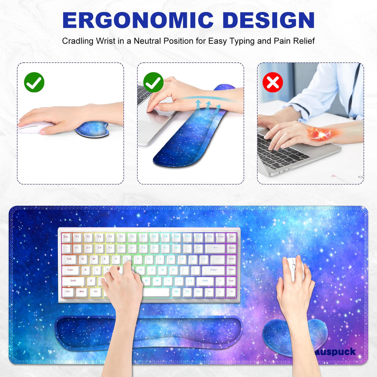 Lauspuck Desk Mat, Gaming Mouse Pad Wrist Rest Support Combo, XXL Large Mousepad + Keyboard Wrist