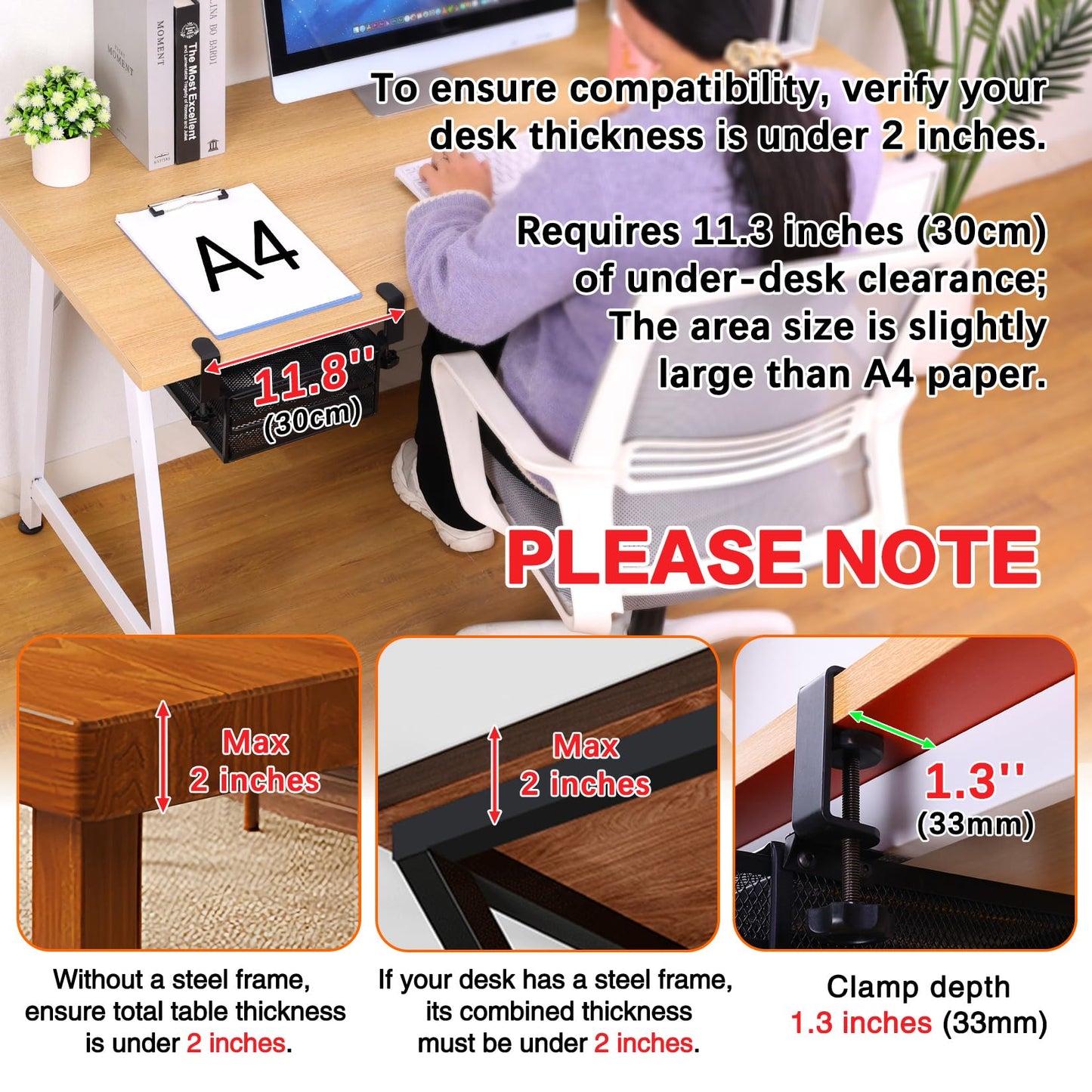 ROSYLINE Under Desk & Desktop Drawer Organizer, 2-Tier Big Capacity