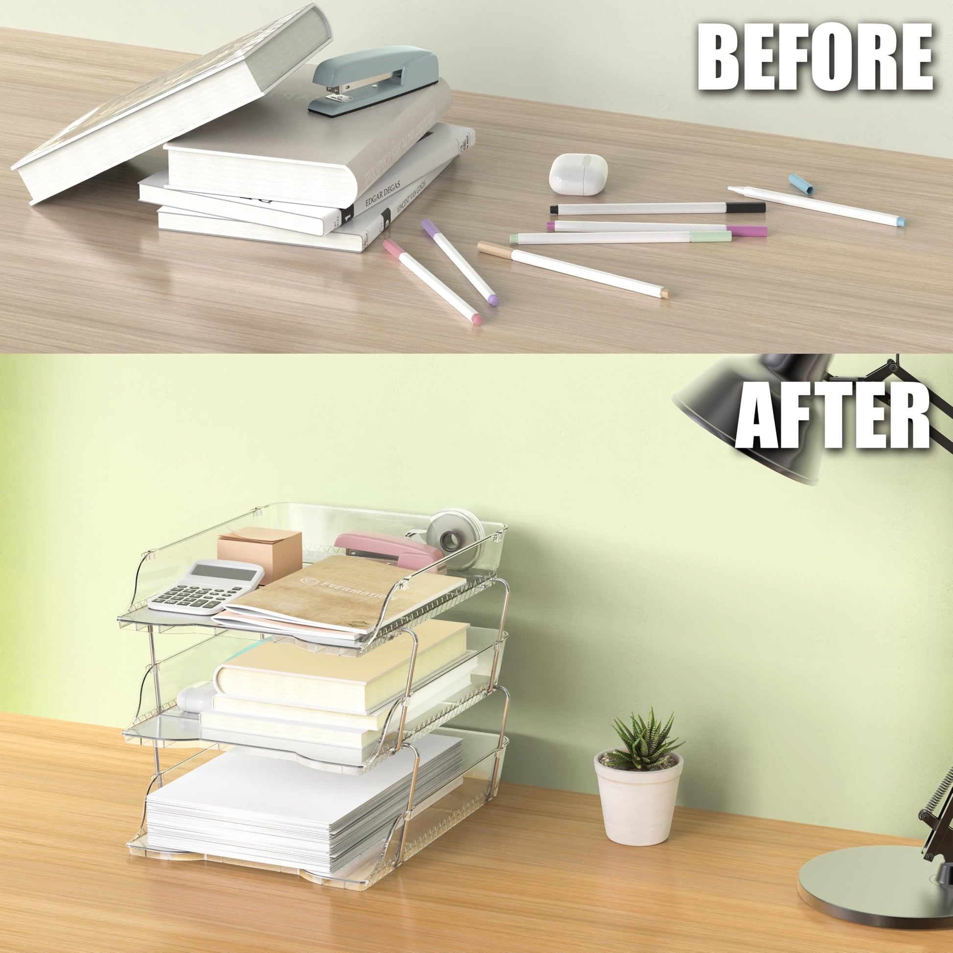 Simple Houseware 3-Tier Stackable Paper Tray for Desk Organizer, Clear