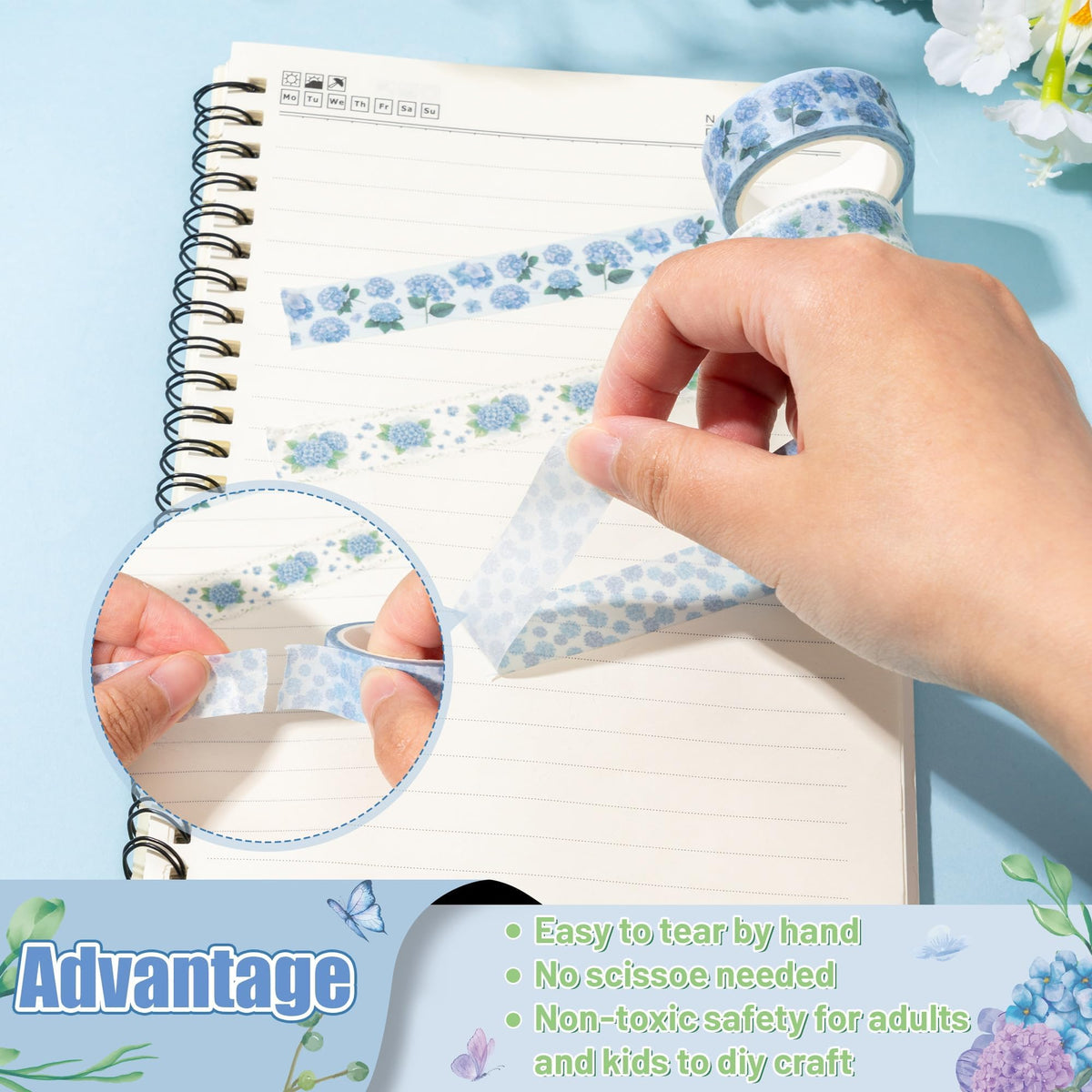BkeeCten 12 Rolls Watercolor Hydrangea Washi Tape forSpring Arts DIY Craft
