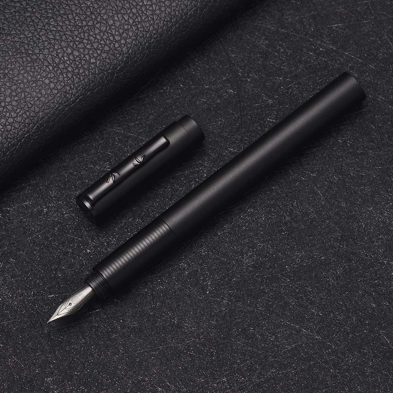 Hongdian H3 Fountain Pen Titanium Black EF Nib with Bamboo Pen Clip, Black Aluminum Alloy Writing