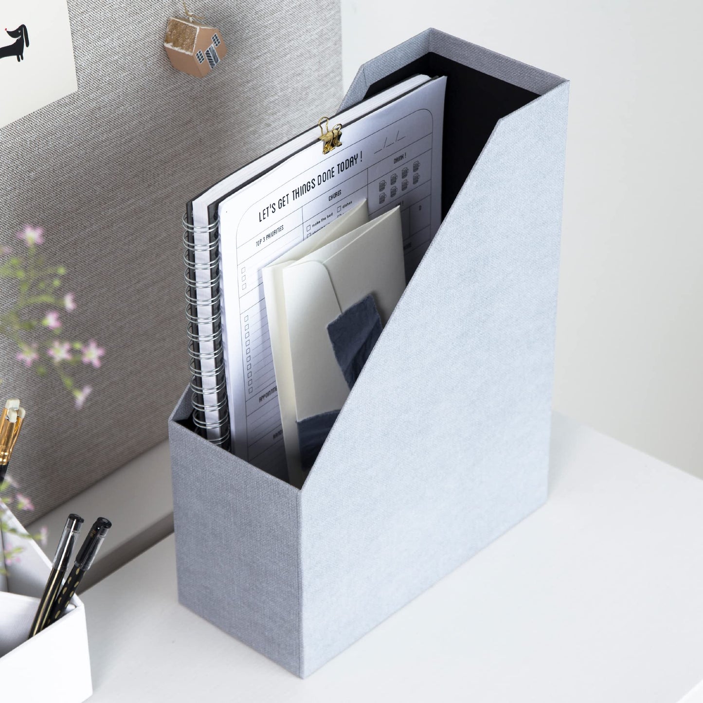 Bigso Box of Sweden Estelle Canvas Fiberboard Upright Magazine Storage Box | Magazine Holder &