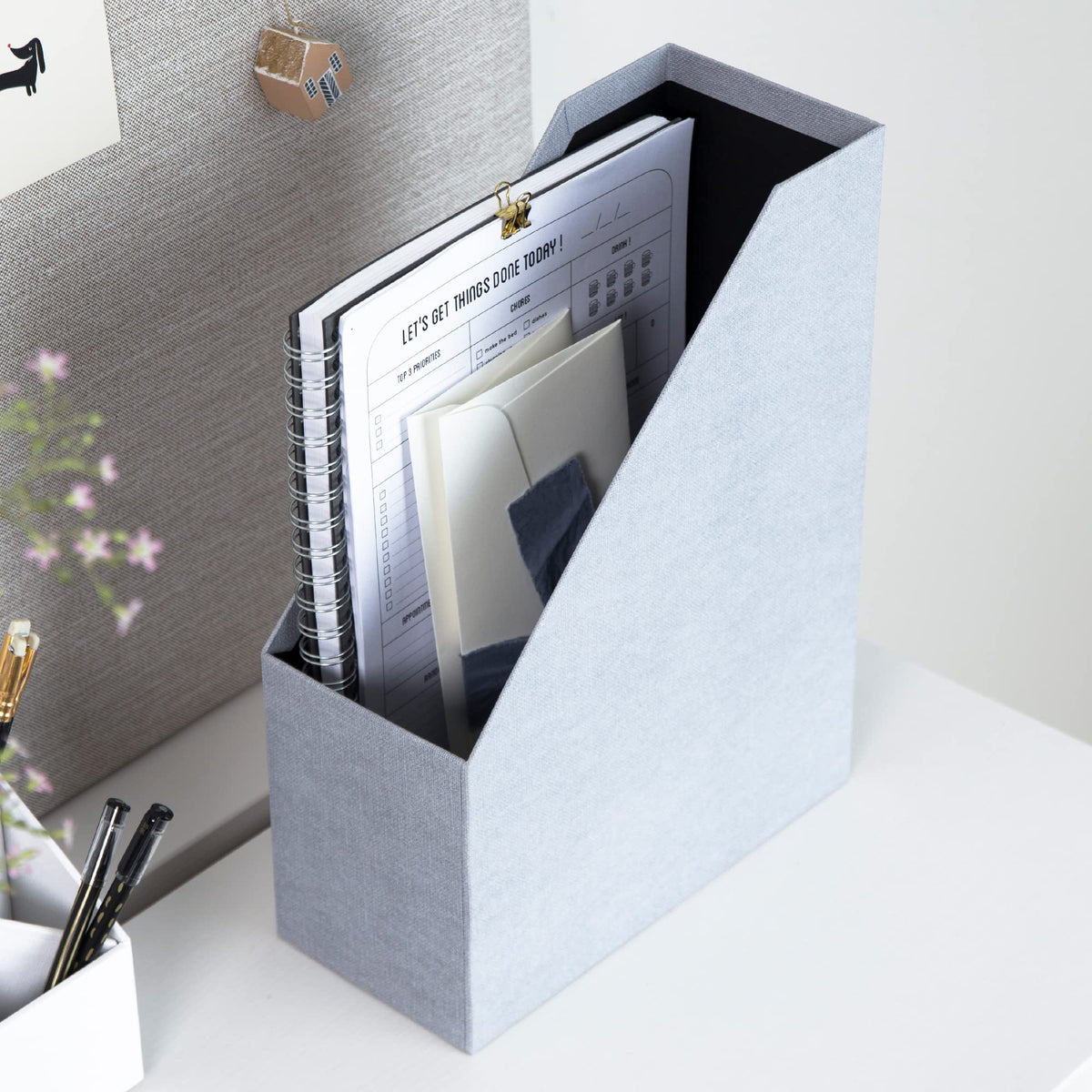 Bigso Box of Sweden Estelle Canvas Fiberboard Upright Magazine Storage Box | Magazine Holder &