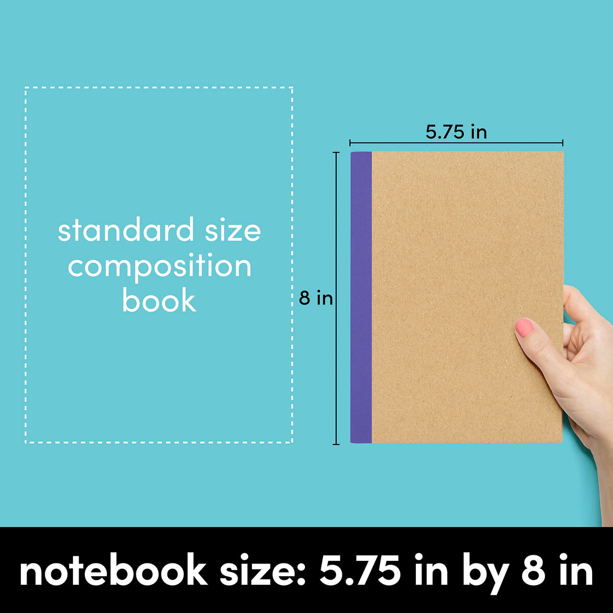 PAPERAGE 6-Pack Composition Notebook Journals, 120 Pages, Kraft Cover with Rainbow Spines, College