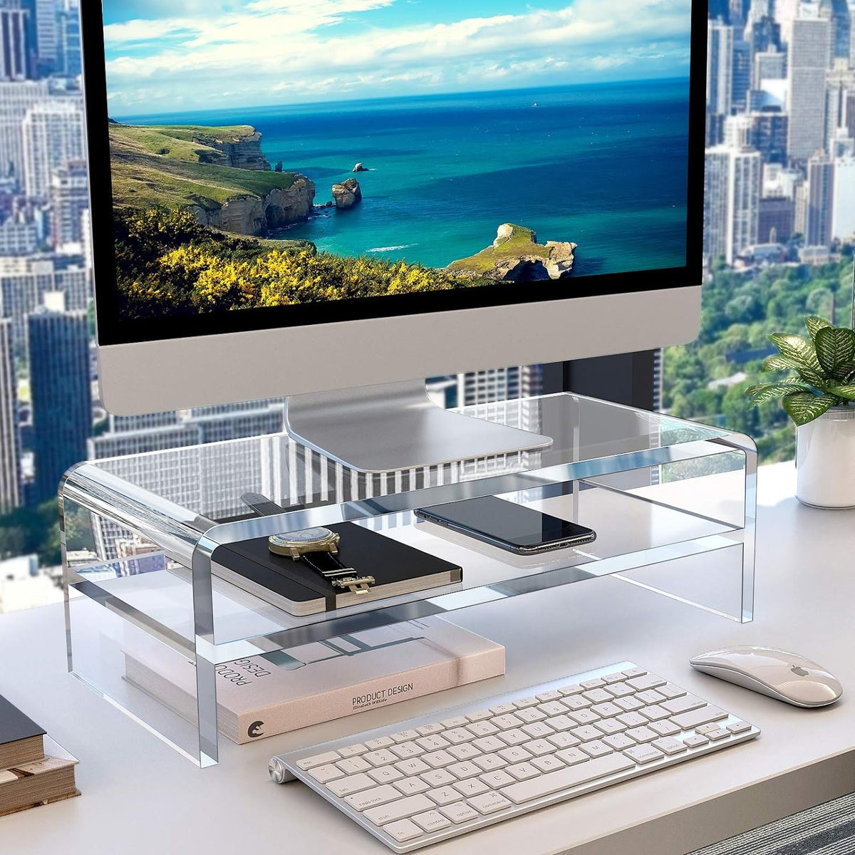 Egchi Acrylic Monitor Stand,2 Tiers Computer Monitor Riser(18x8x5.5 inches),Computer Stand/Monitor