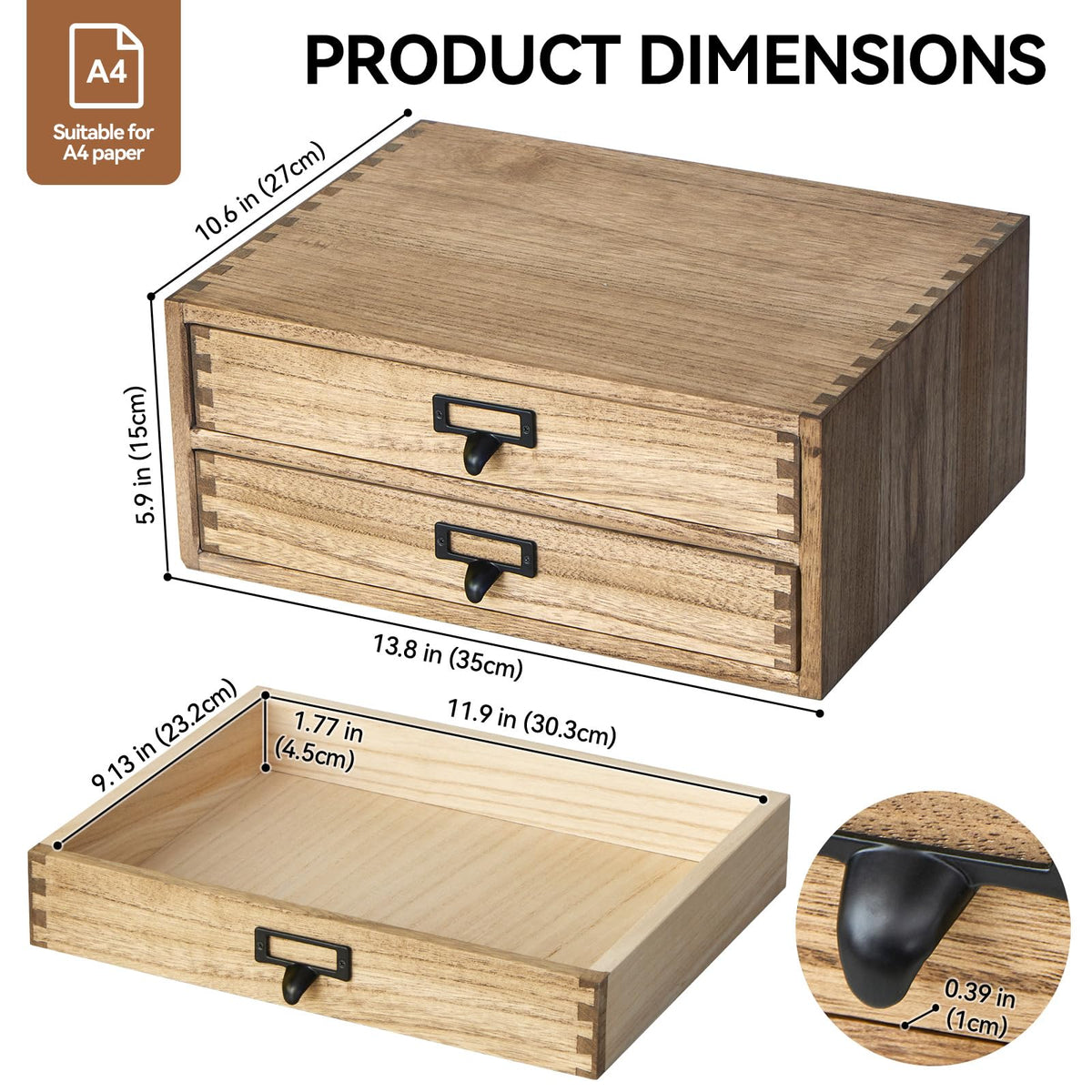 KIRIGEN Solid Wood Desk Organizer with 2 Drawers, Desktop Storage, Brown