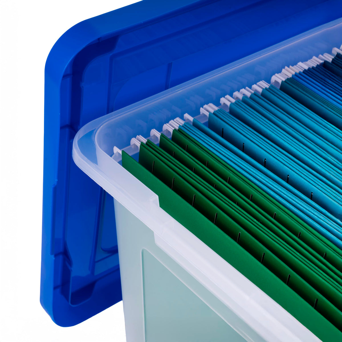 IRIS USA 3-Pack 35 Qt. Letter/Legal File Box with Lid, Clear/Blue