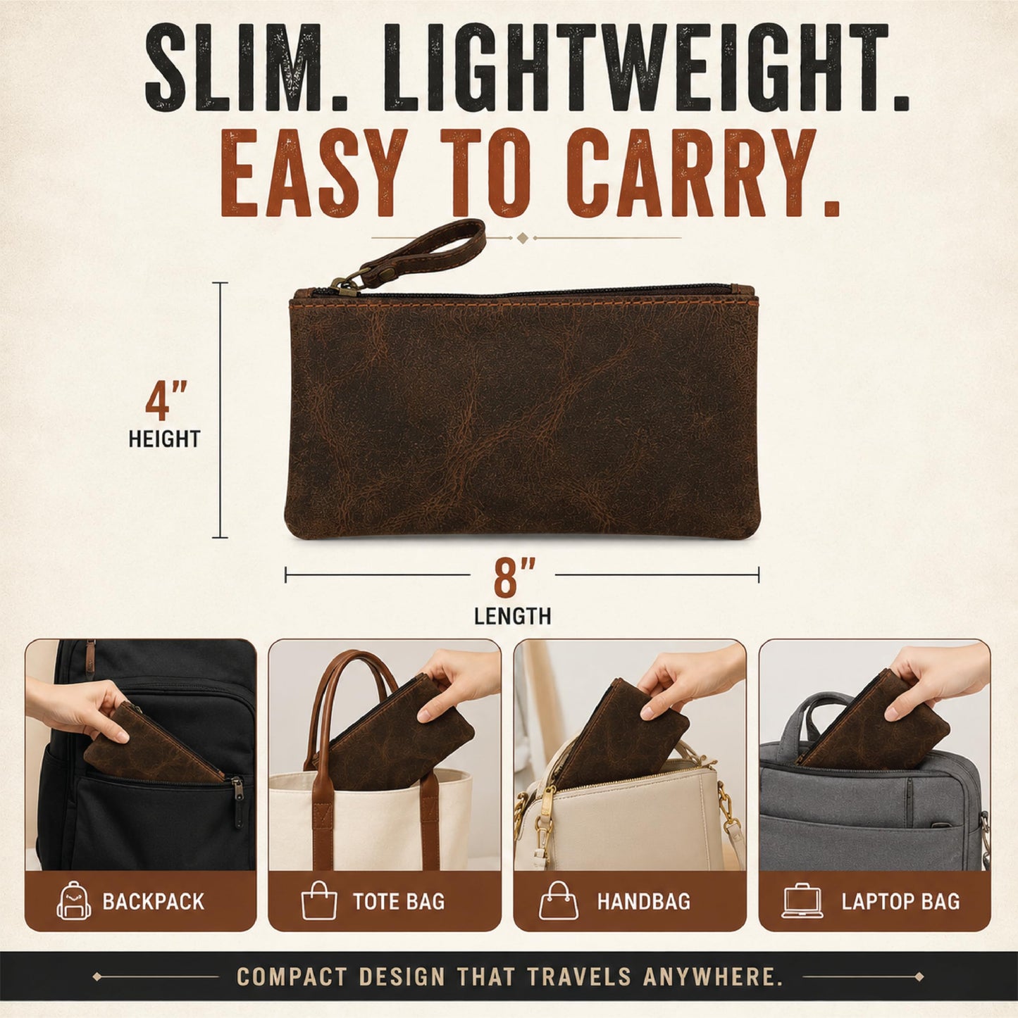 TheAntiq Leather Pencil Pouch, Currency Pouch, Leather Pencil Case, Zippered Pouch Paper Money, Pen