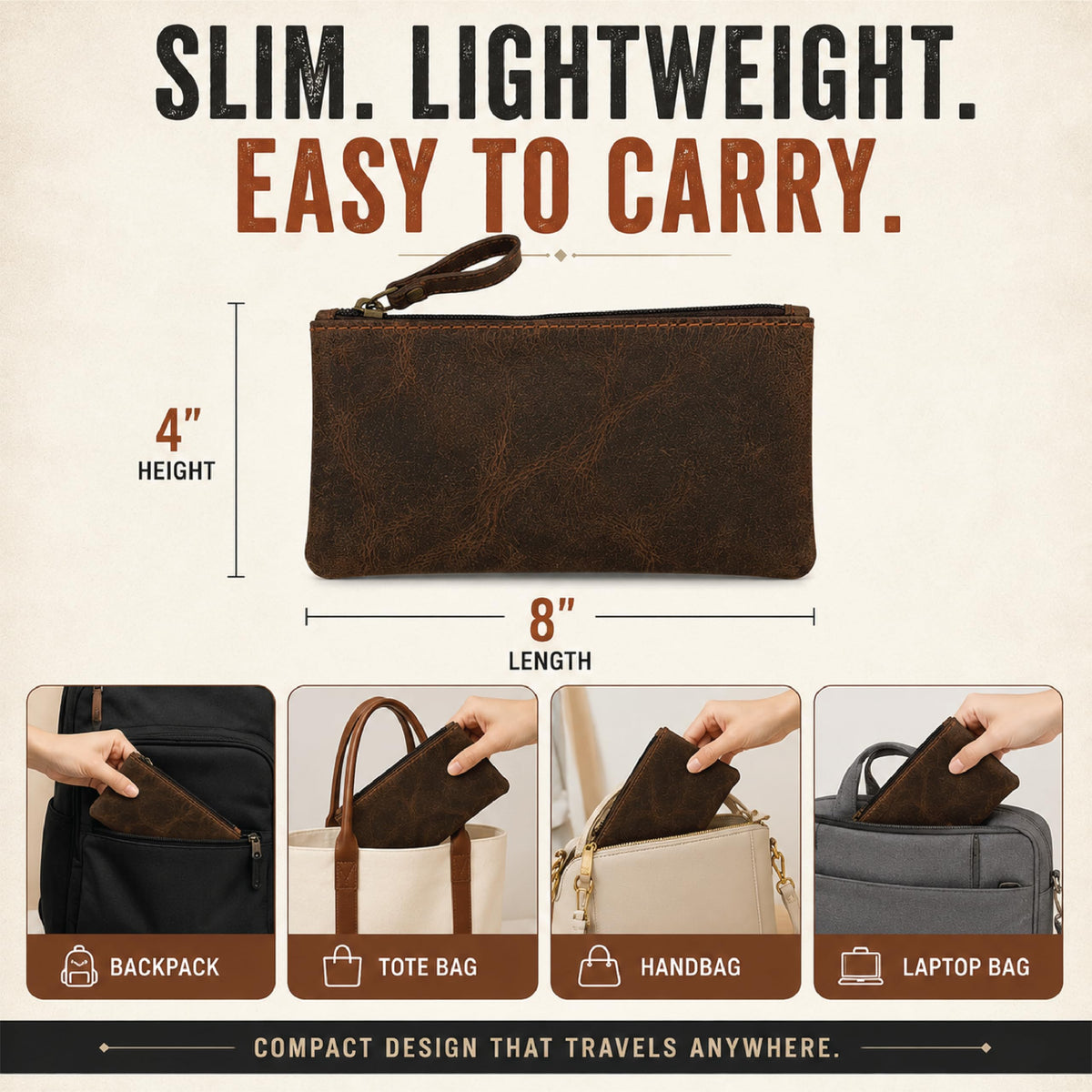 TheAntiq Leather Pencil Pouch, Currency Pouch, Leather Pencil Case, Zippered Pouch Paper Money, Pen
