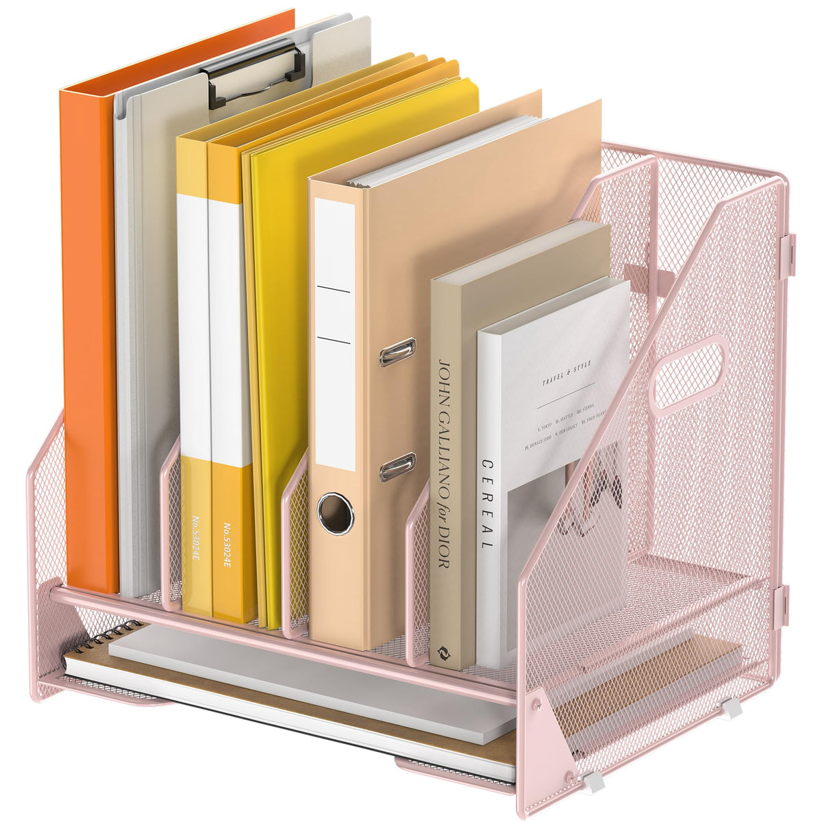OrgMate 4 Vertical Mesh Desk Organizer with Paper Letter Tray, Pink