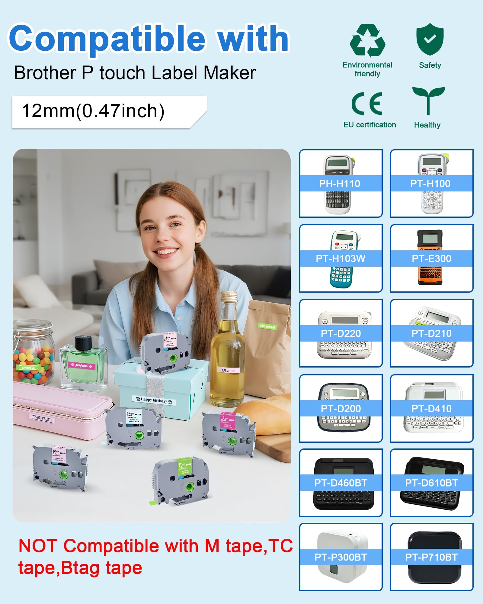 TITBIT 5Pack PTD210 PTD220 Label Maker Tape Compatible with Brother P Touch