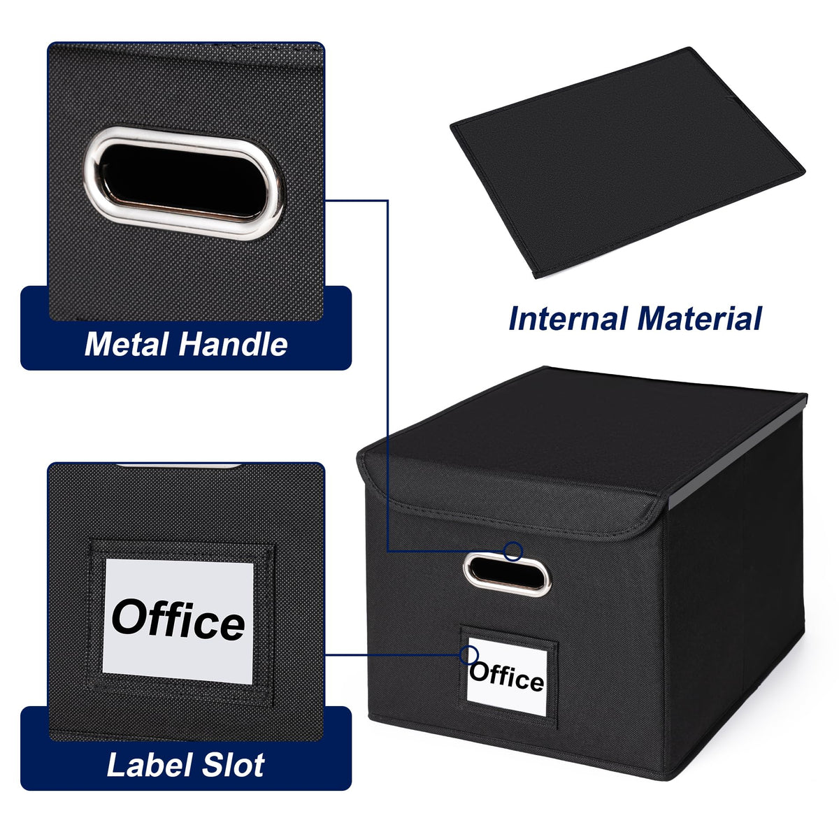 File Organizer Box with Lid (Black, 14.9 x 12.59 x 10.8 inch, 2-Pack)
