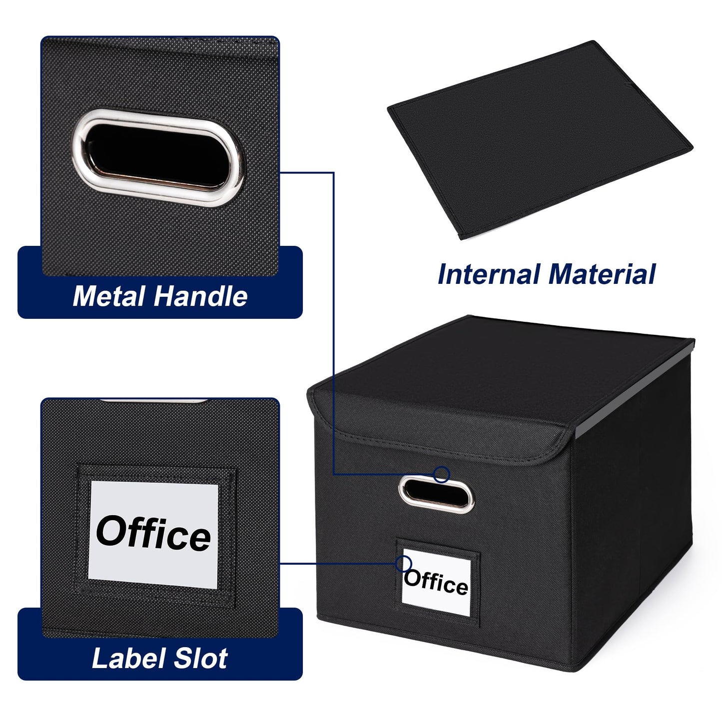 File Organizer Box with Lid (Navy Blue, 14.9 x 12.59 x 10.8 inch, 2-Pack)