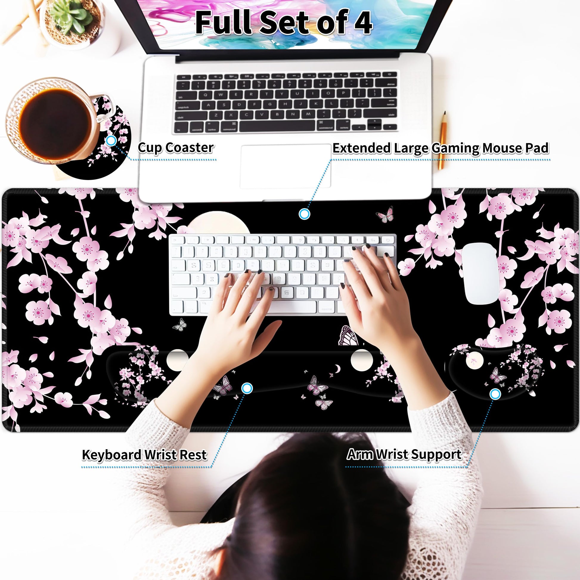 JYCUHTCL Large Gaming Mouse Pad Set 35.4 x 15.7 with Keyboard Wrist Rest, Wrist Support, and