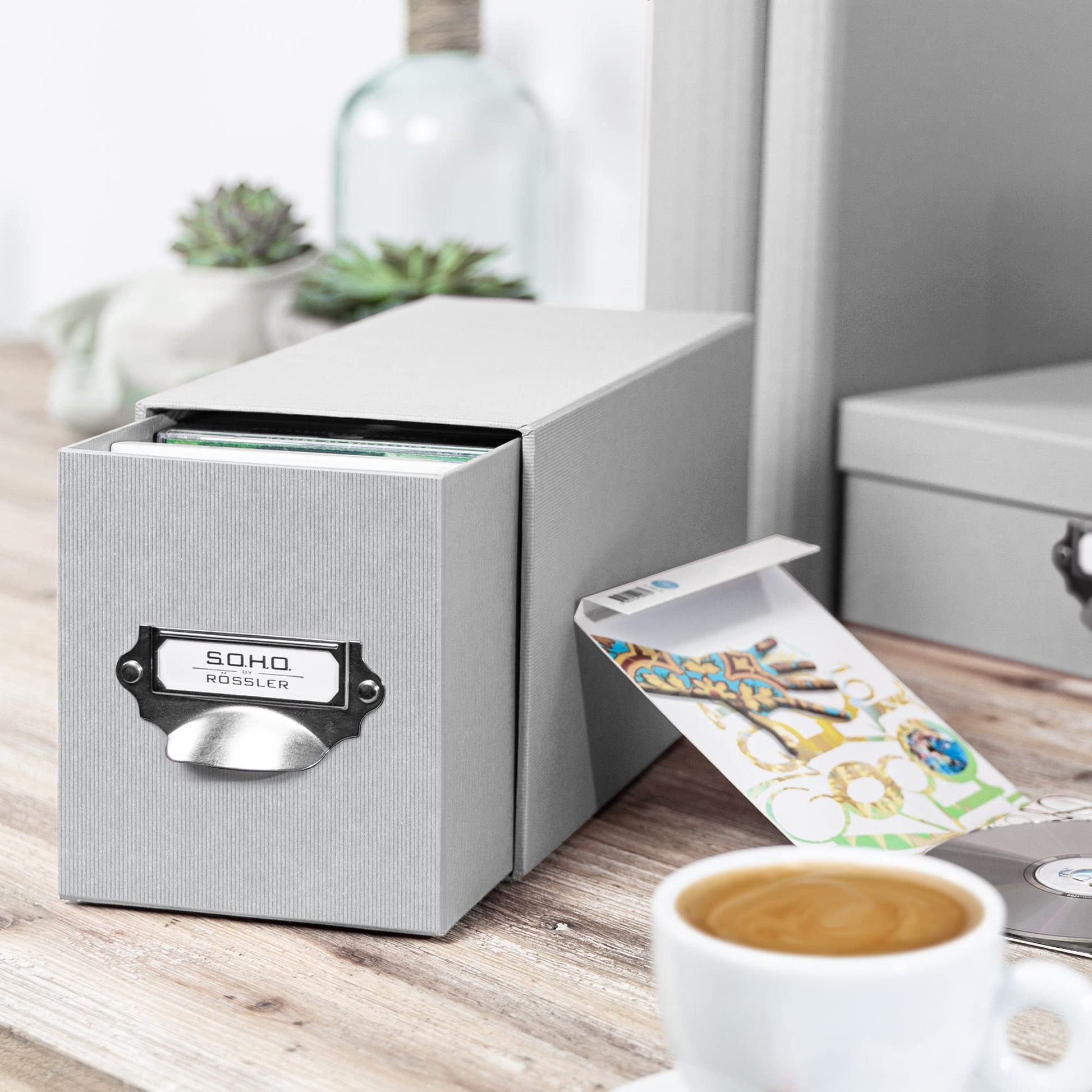 Rössler SOHO CD Storage Box with Metal Index Holder - Neutral