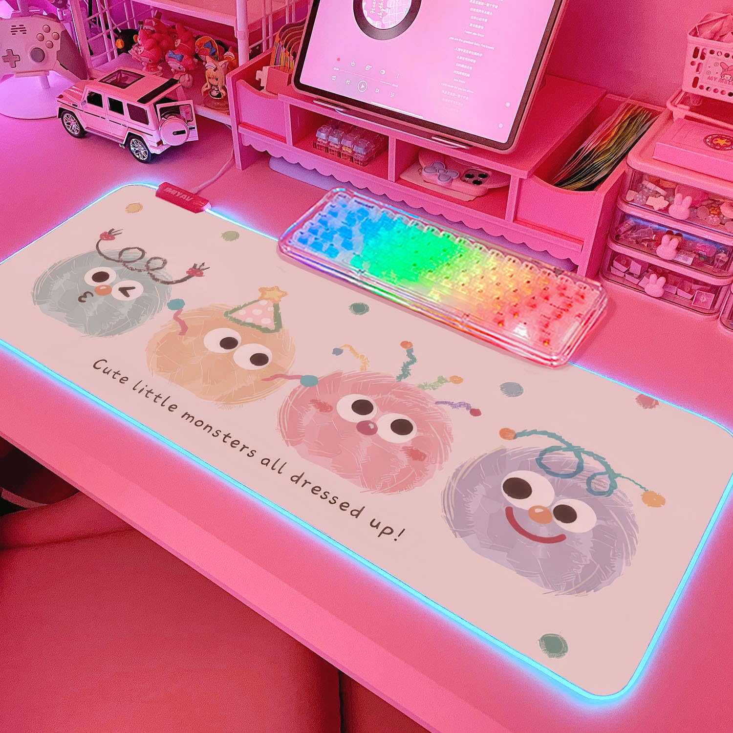 JMIYAV Pink RGB Gaming Mouse Pad 31.5x12 Inch Cute Mousepad PC XL Large Extended Glowing Led Light