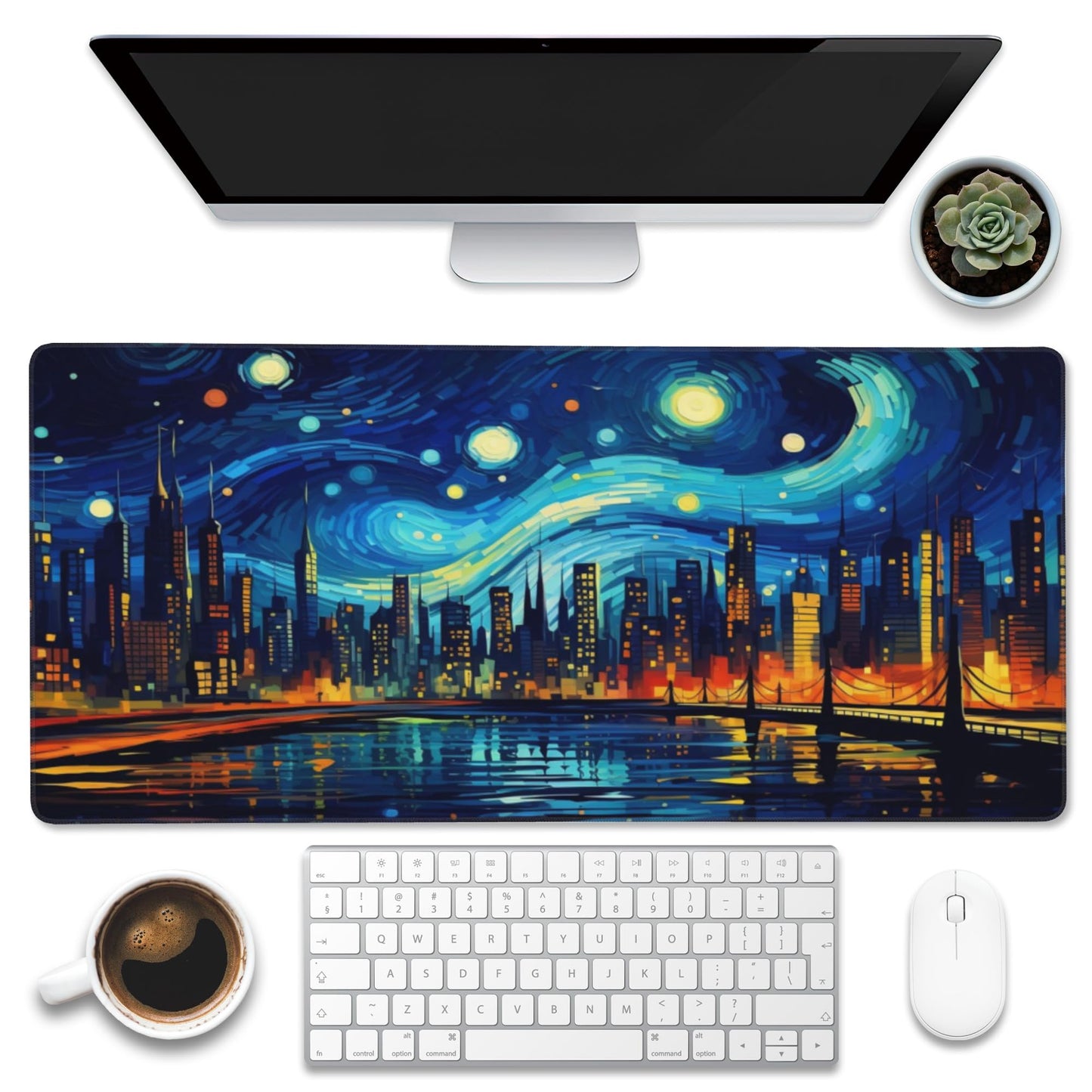 Eflxamz Desk Pad,City Starry Night Desk Mat,Abstract Oil Painting Large Gaming Mouse Pad for