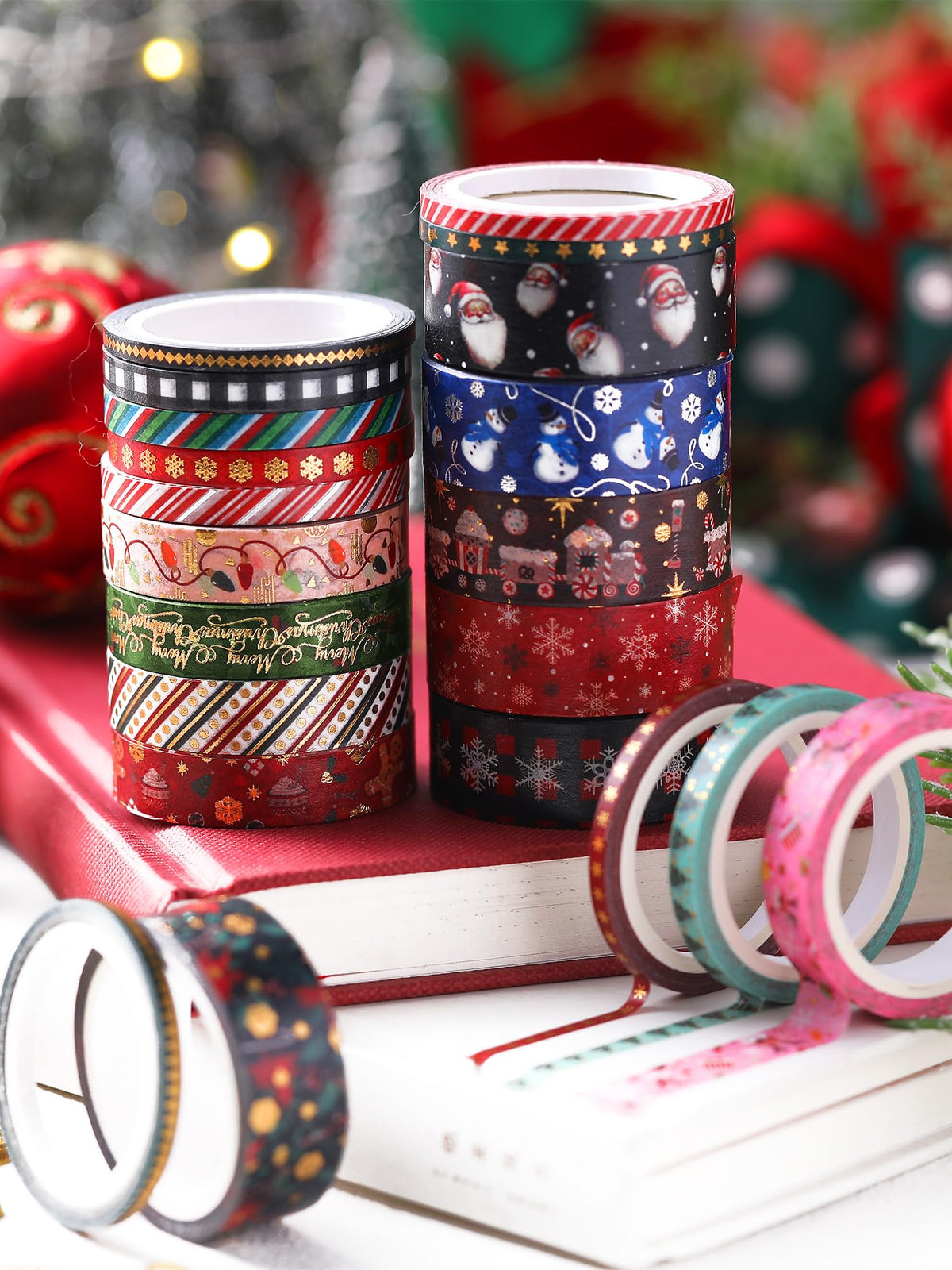 Outus 21 Rolls Christmas Gold Foil Holiday Washi Tape Decorative, Classic
