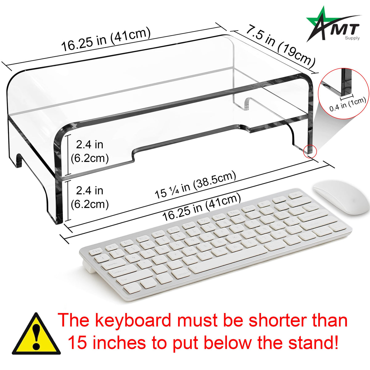 AMT Clear Acrylic Monitor Stand Riser 2 Tier, 5.5 Inches High Clear Computer Desk Organizer Shelf