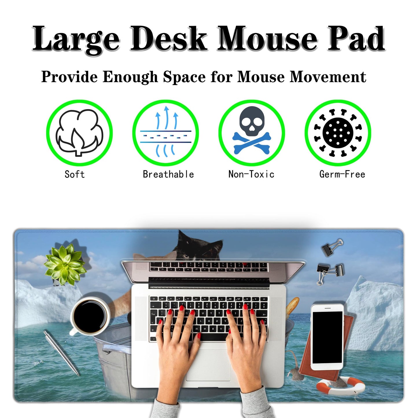 Samgula XXL Mouse Pad - Funny Cats Desktop Computer Mat, Large Desk Pads, Non-Slip Rubber Base