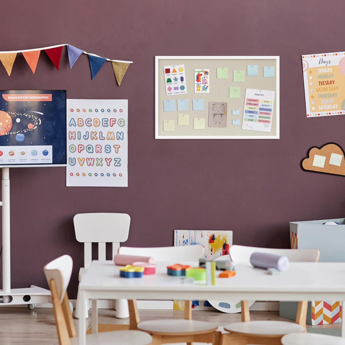 DAHAPYBOO Cork Board with Linen White,Bulletin Board 30"x20"