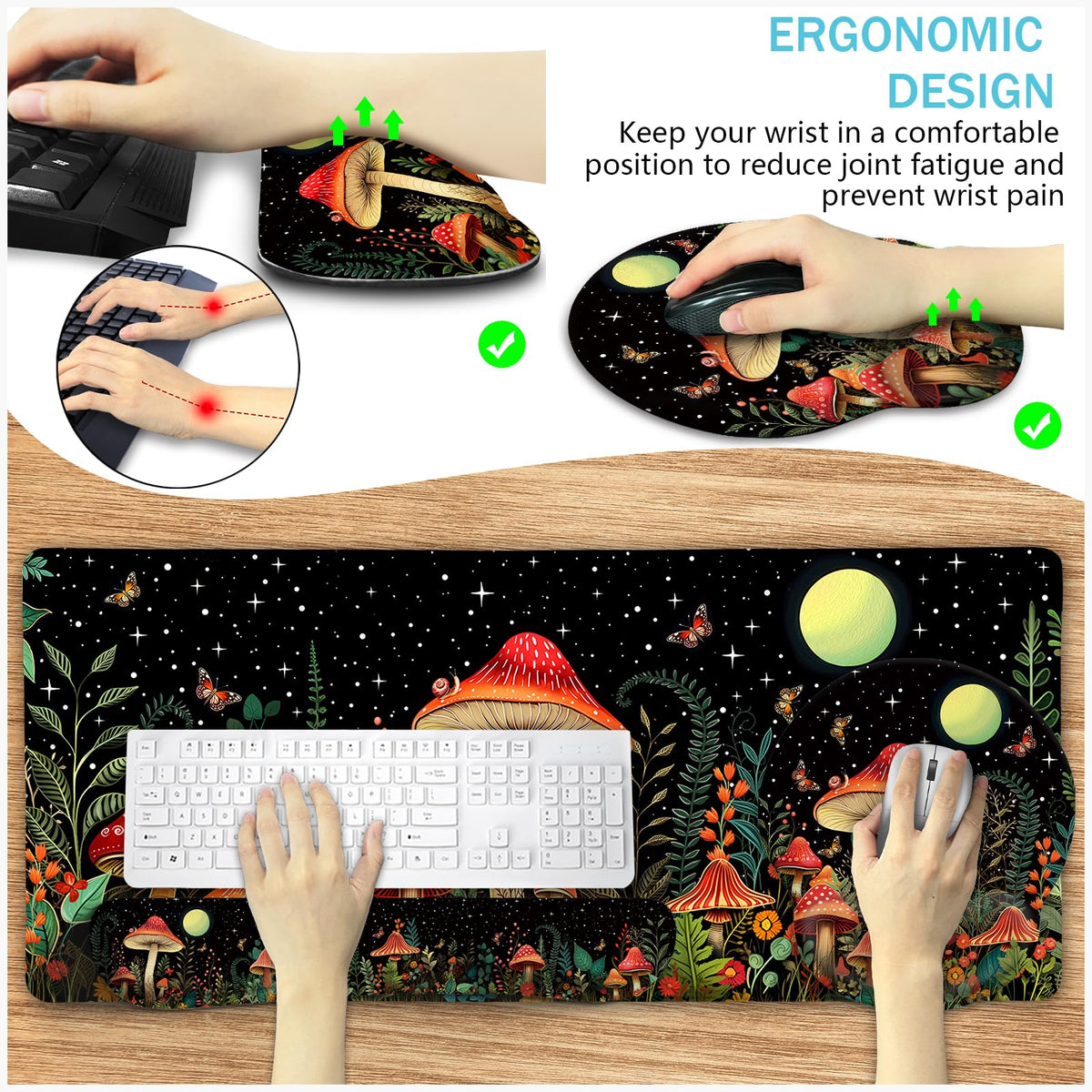 Blusabaca Mushroom Mouse Pad, Funny Cute Desk Mat Office Accessories Decor