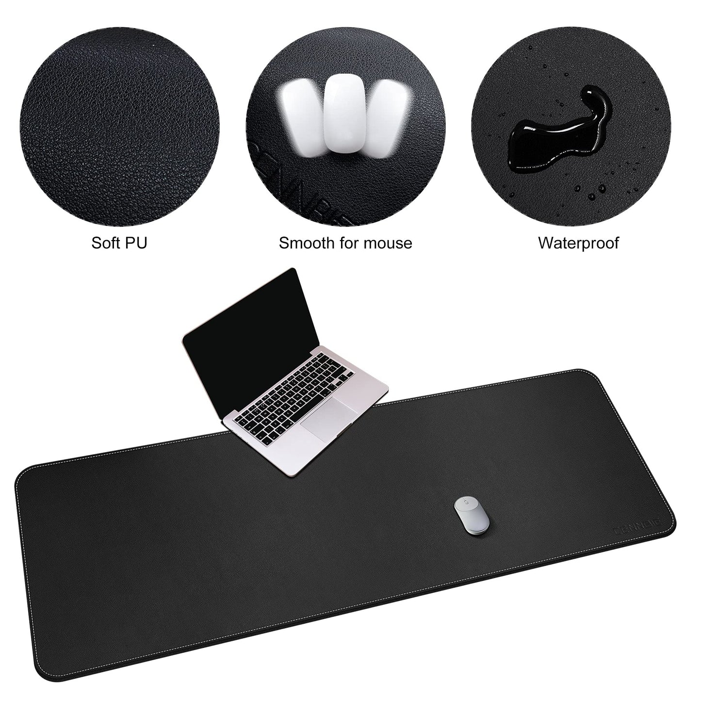 CENNBIE Leather Desk Mat, 66.9" x 23.6" Desk Mat on top of desks (Black)