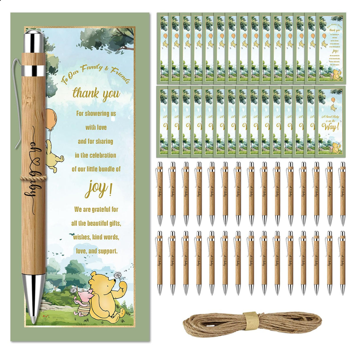 30 Pcs Winnie Baby Shower Gifts, Baby Shower Favors for 30 Guest, Baby Shower Sets, Included Bamboo