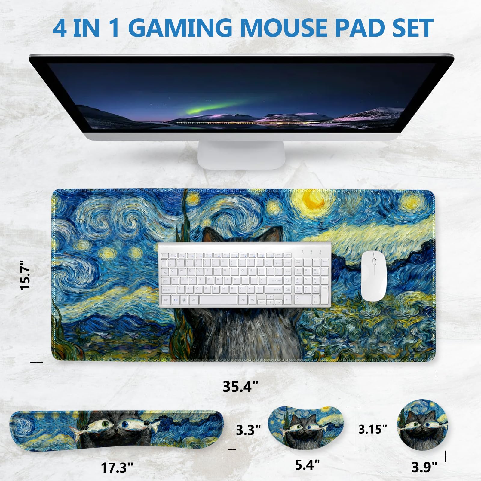DINKY Keyboard Mouse Pad Set, Large Gaming Mouse Pad +Keyboard Wrist Rest +Mousepad with Wrist
