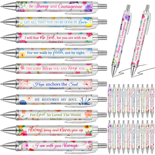 Qeeenar 50 Pcs Bible Verse Pens Christian Gift,Fresh Flower