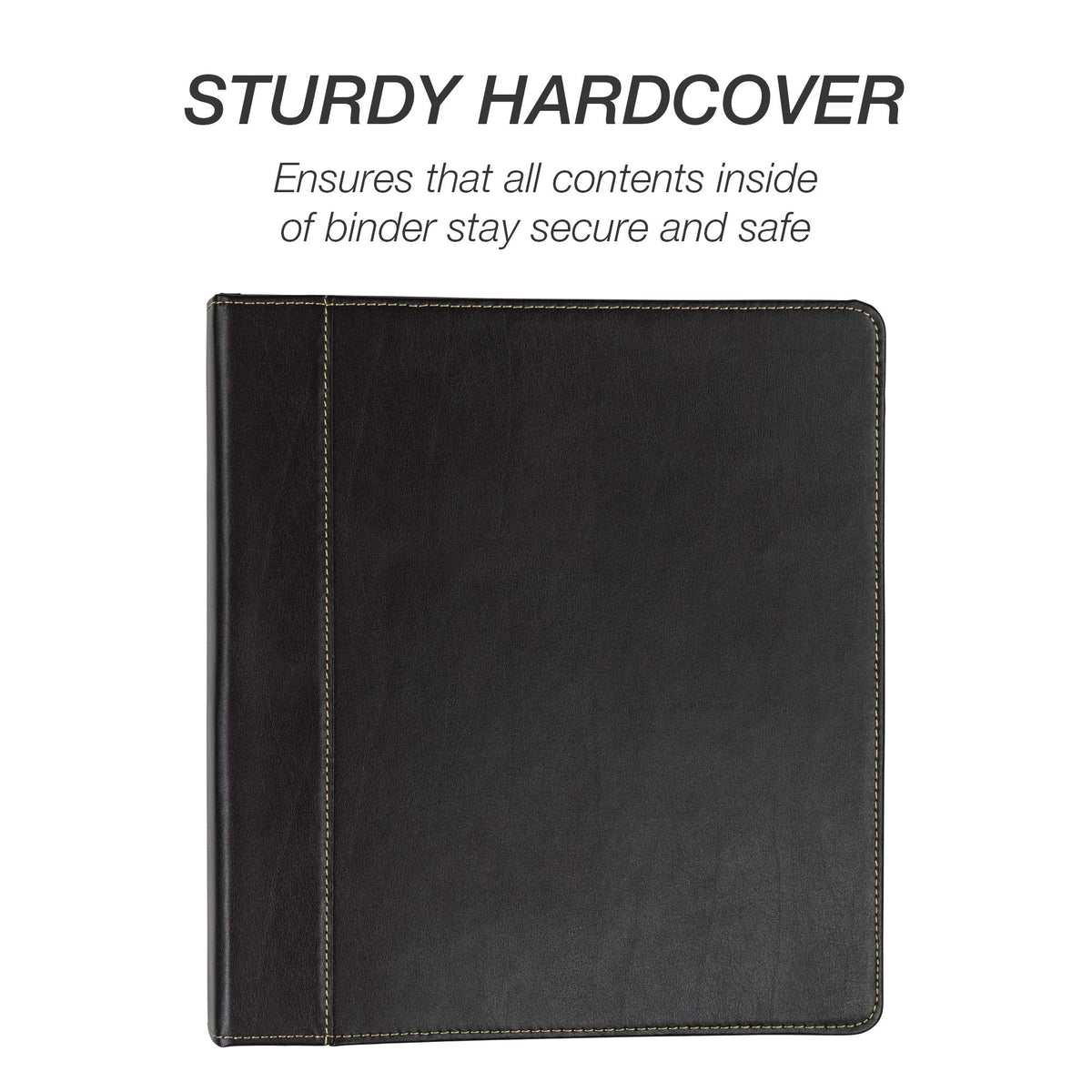 Samsill 1 Inch 3 Ring Binder, Leather, Black with Contrast Stitching, 8.5X 11 Inch, 3 Rings