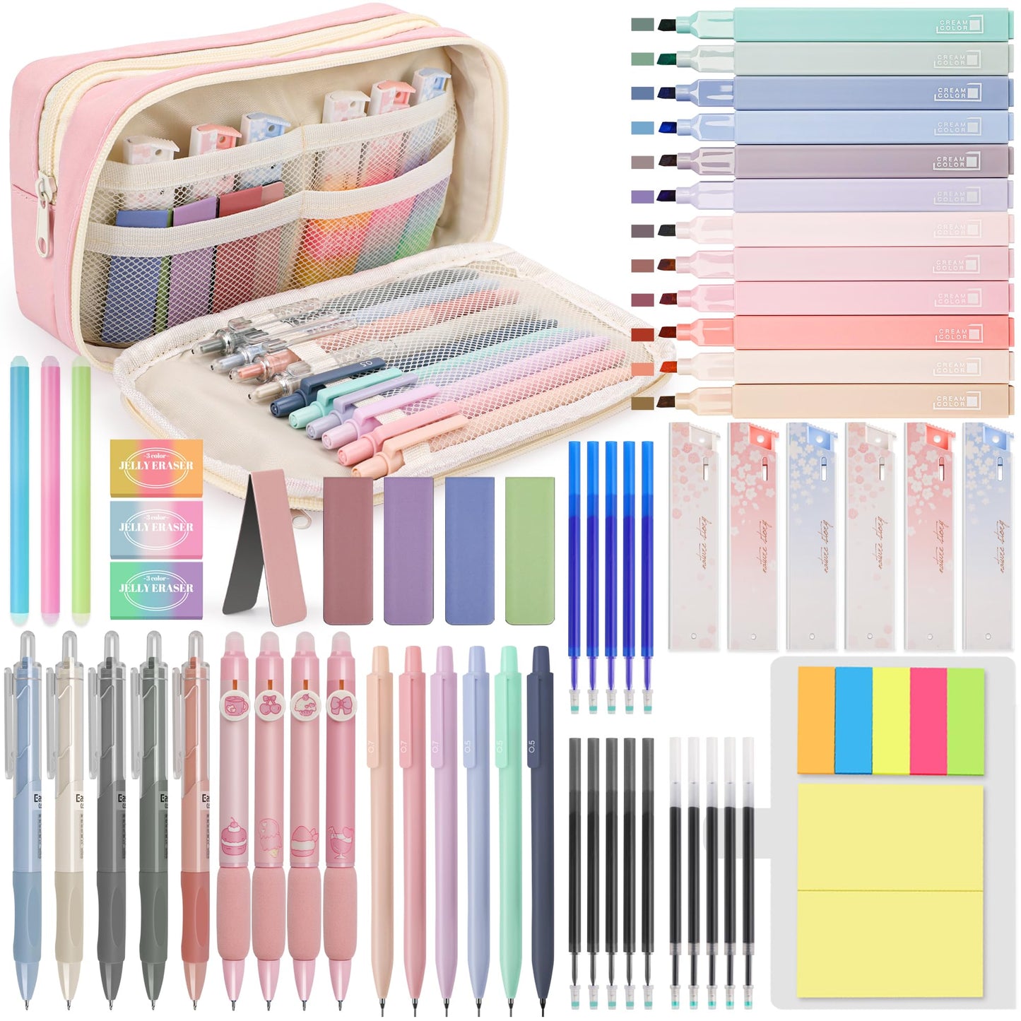 DazSpirit 61PCS Aesthetic College School Supplies Set with Cute Pencil Case