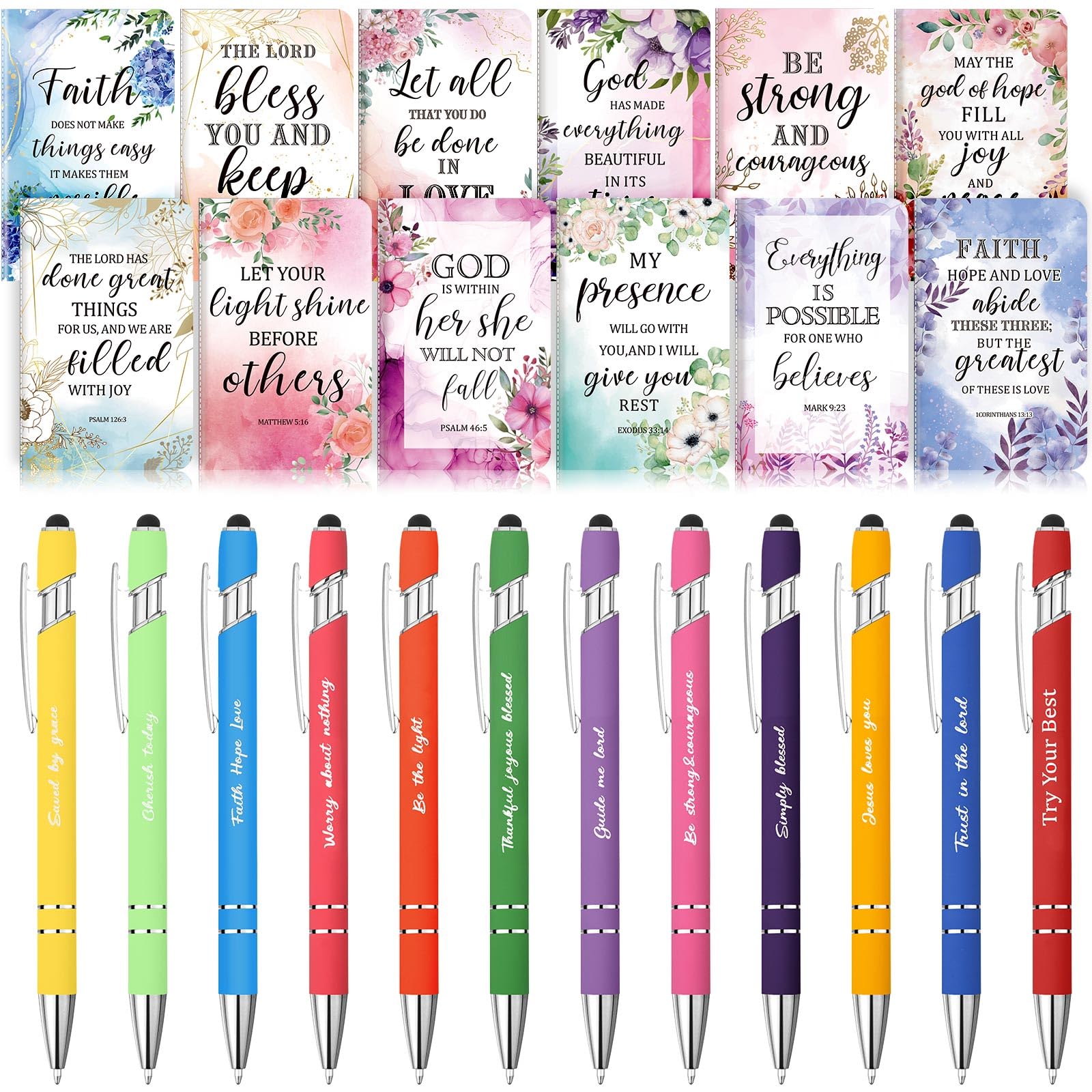 PerKoop 48 Pcs Christian Gifts Notebooks and Pens Bulk - Bible Pocket Notebooks Scripture Ballpoint