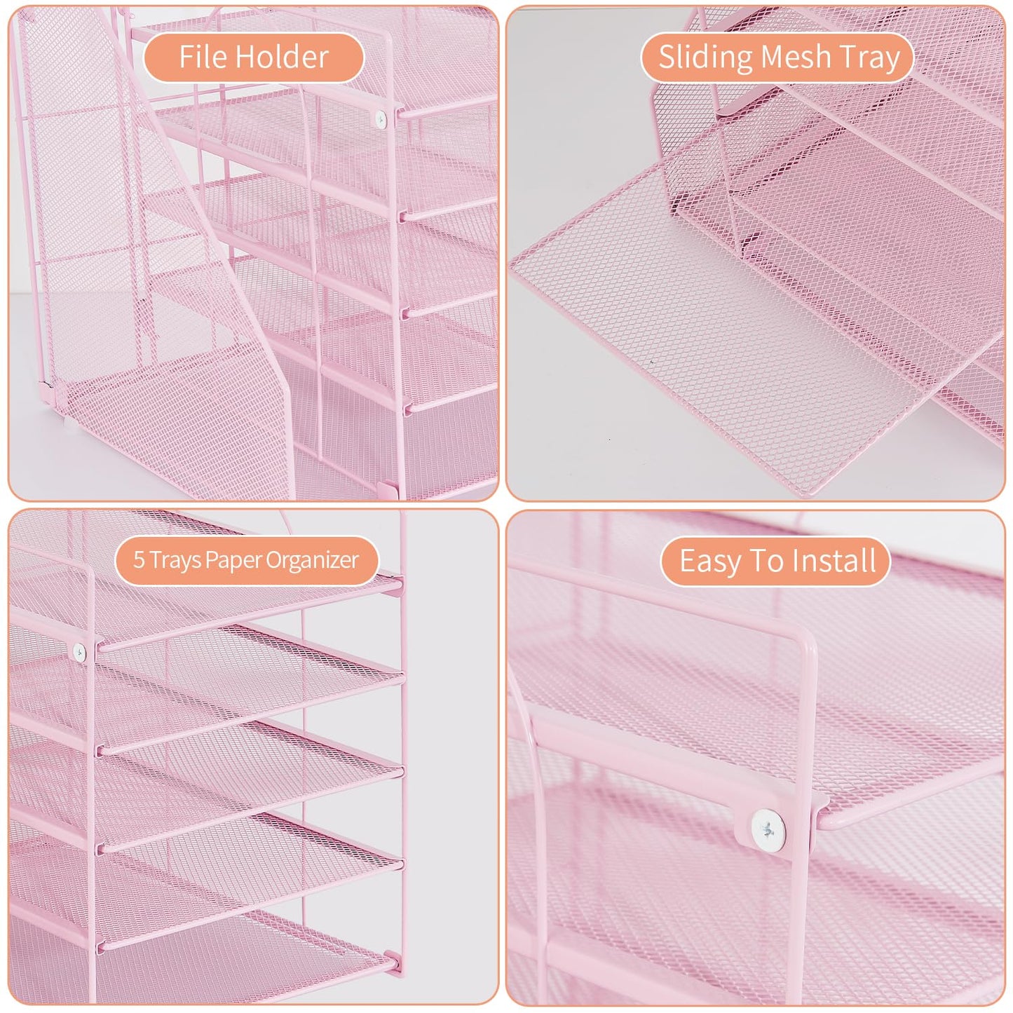 LEKETREE Desk Organizers and Accessories, 5-Tier Paper Letter Tray Organizer with File Holder