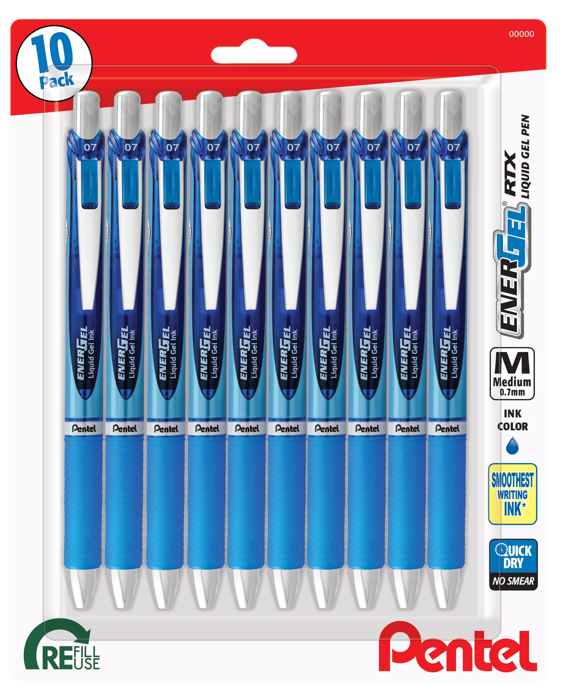 Pentel EnerGel RTX Retractable Premium Liquid Gel Pen, (0.7mm) Needle Tip, Ultra Smooth, Medium