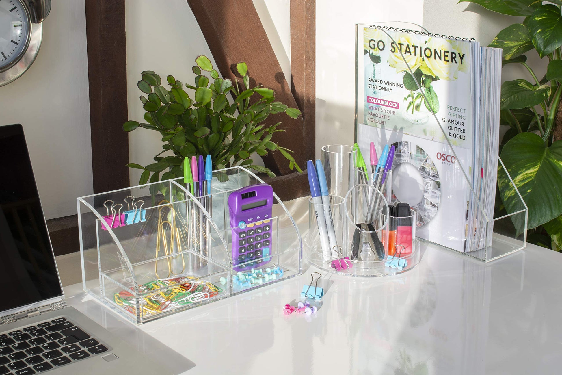 OSCO Clear Acrylic 5 Tube Pen Pot | Desk Tidy | Pencil Holder | Office Organiser | Makeup Storage |