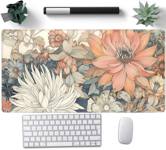 Nasdalgias Japanese Floral Desk Mat Boho Aesthetic Flower Desk Matt for Desktop Large XXL Gaming