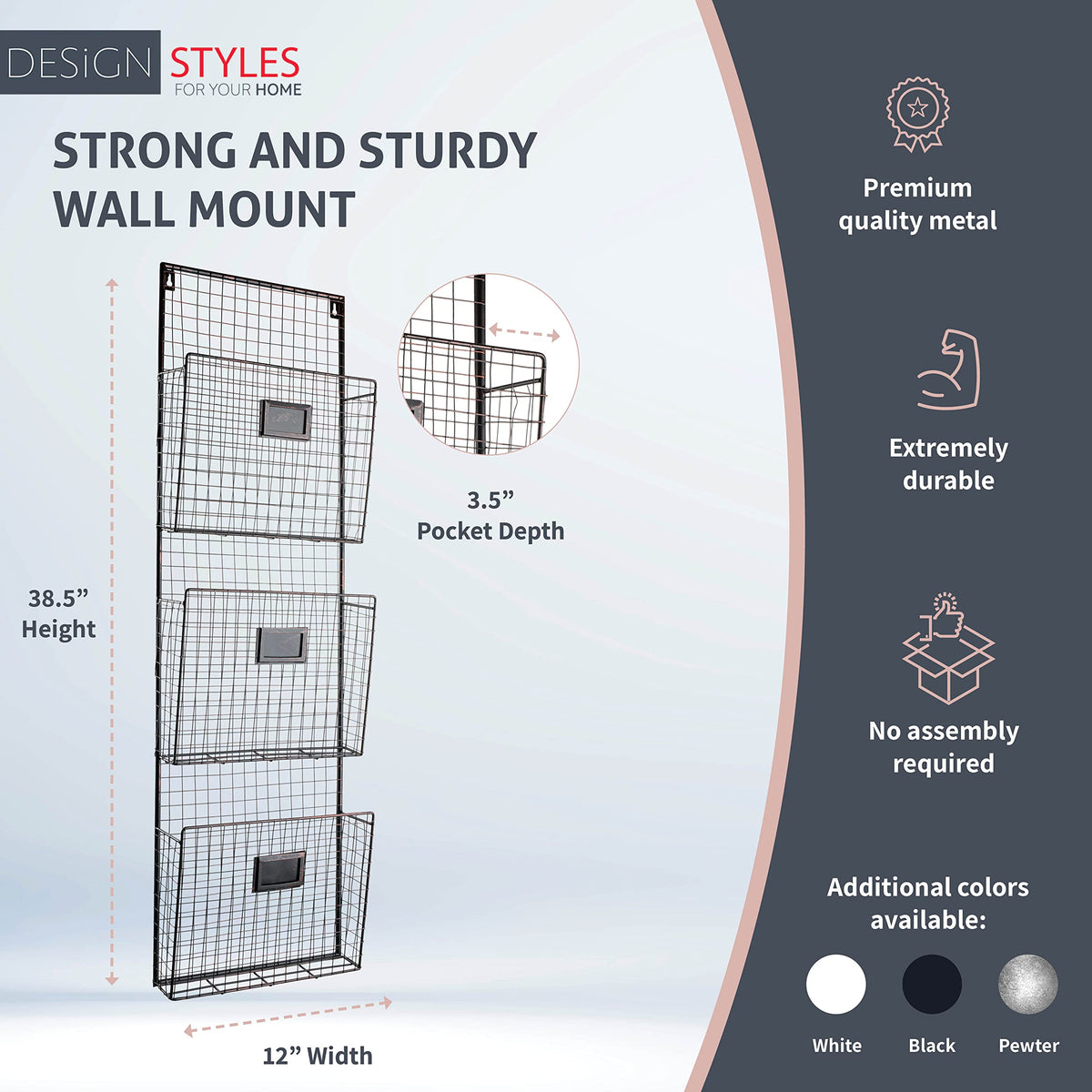 Three Tier Wall File Holder – Durable Copper Metal Rack with Spacious Slots for Easy Organization