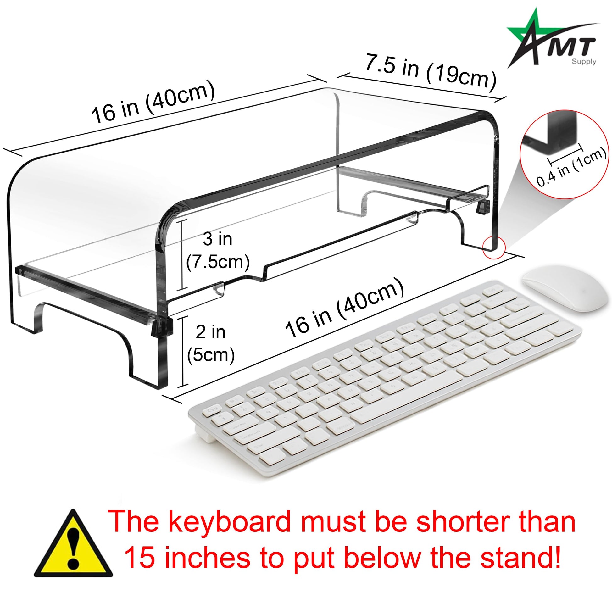AMT 2 Tier 5.7 Inch High Acrylic Laptop Monitor Stand & Computer Riser with Cat Keyboard Protector
