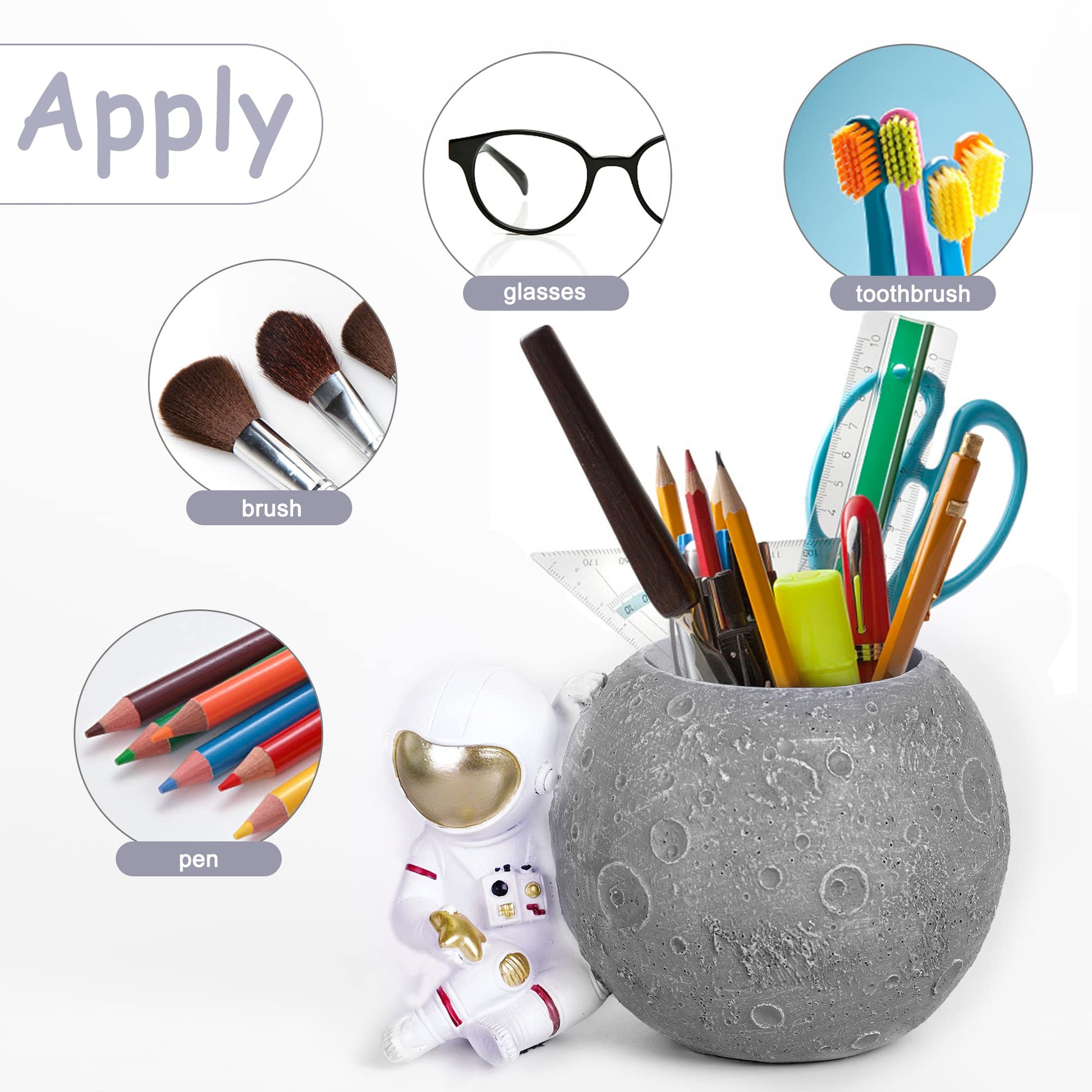 Kimdio Pen Holder, Astronaut Stand for Desk Pencil Holder, Resin Desk Organizer Decorative