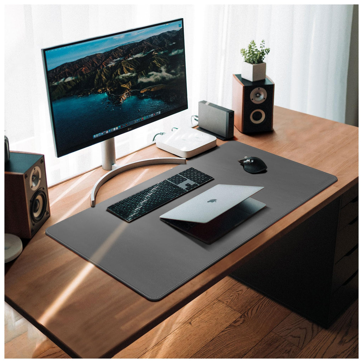 CENNBIE Leather Desk Mat,39.3x19.6 Desk Pad Blotter Protector (Grey)