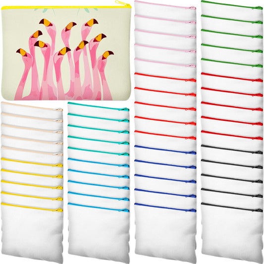 Frienda 50 Pcs Sublimation Blank Canvas Makeup Bags Bulk DIY Heat Transfer Canvas Pen Case Pencil