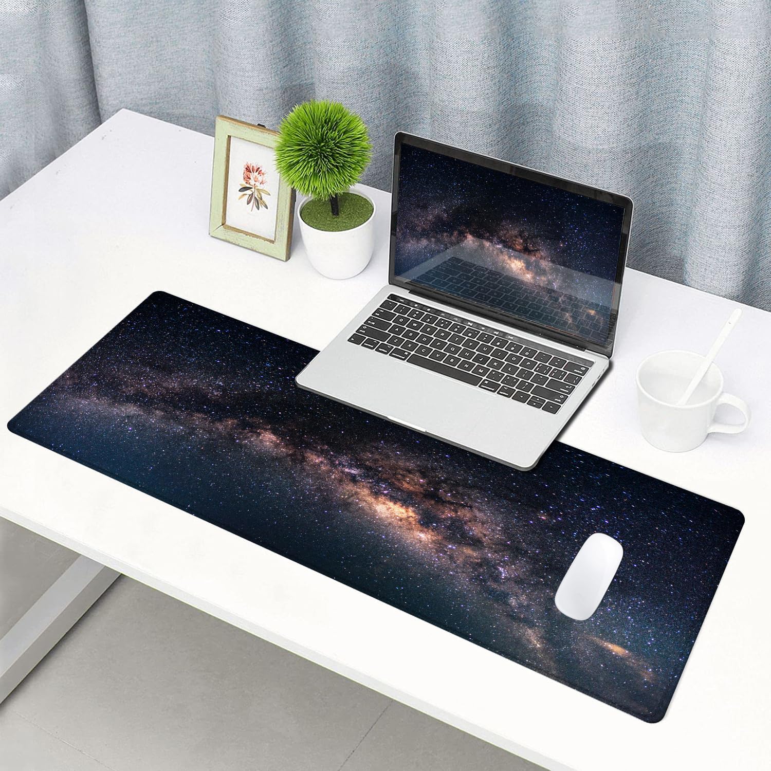 SANWUMIAN Large Gaming Mouse Pad with Stitched Edges, Galaxy Desk Mat, Extended XL Keyboard Pad